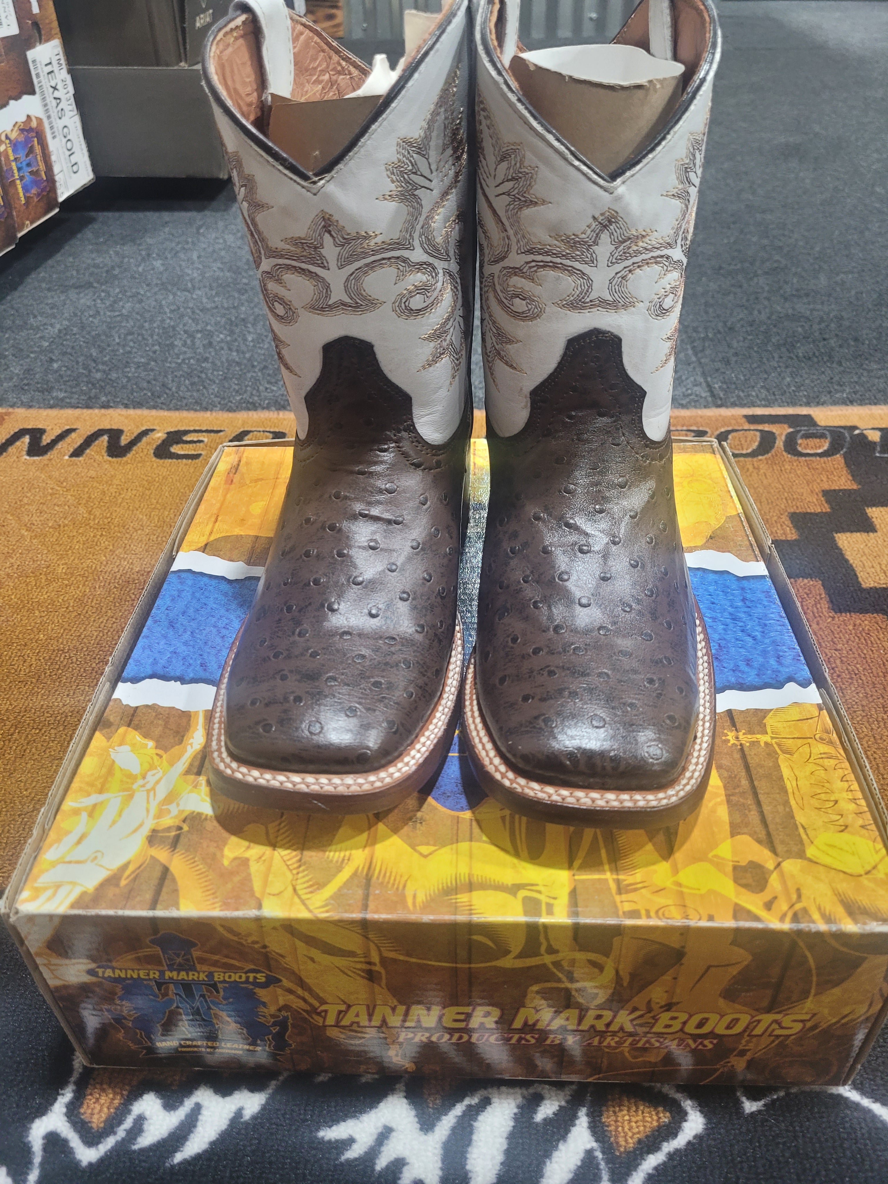 SHANE Youth Ostrich Print Boots Brown