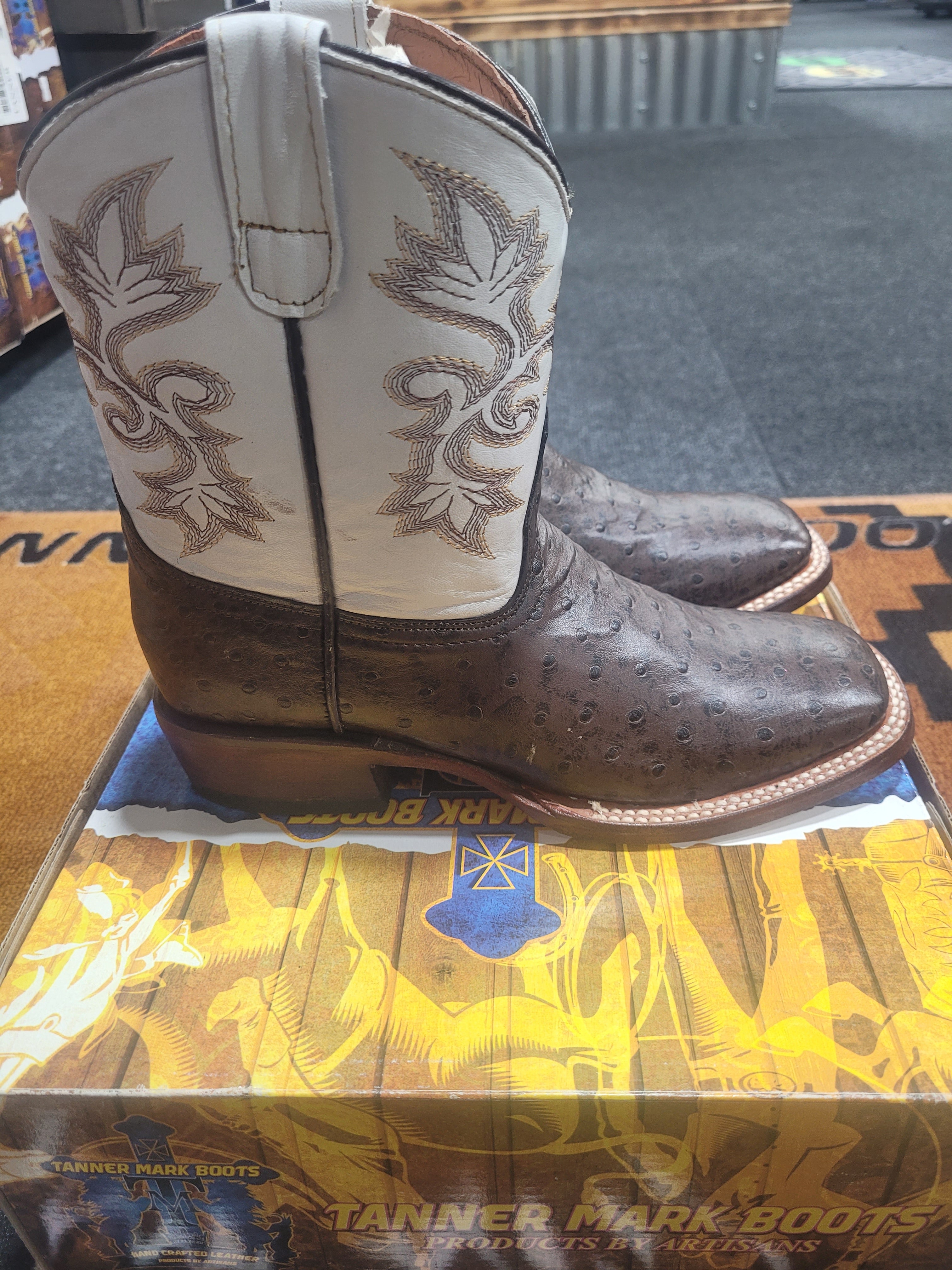 SHANE Youth Ostrich Print Boots Brown