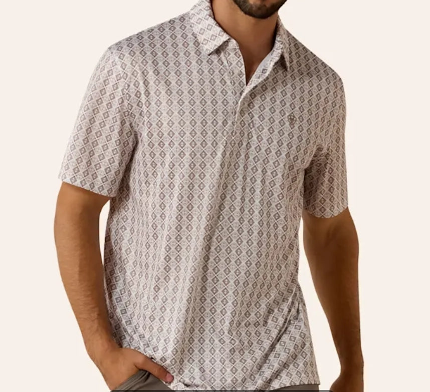 TAUPE AZTEC PRINT POLO