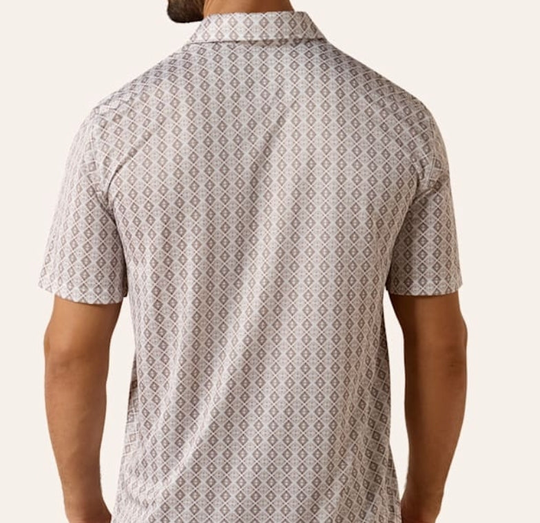 TAUPE AZTEC PRINT POLO
