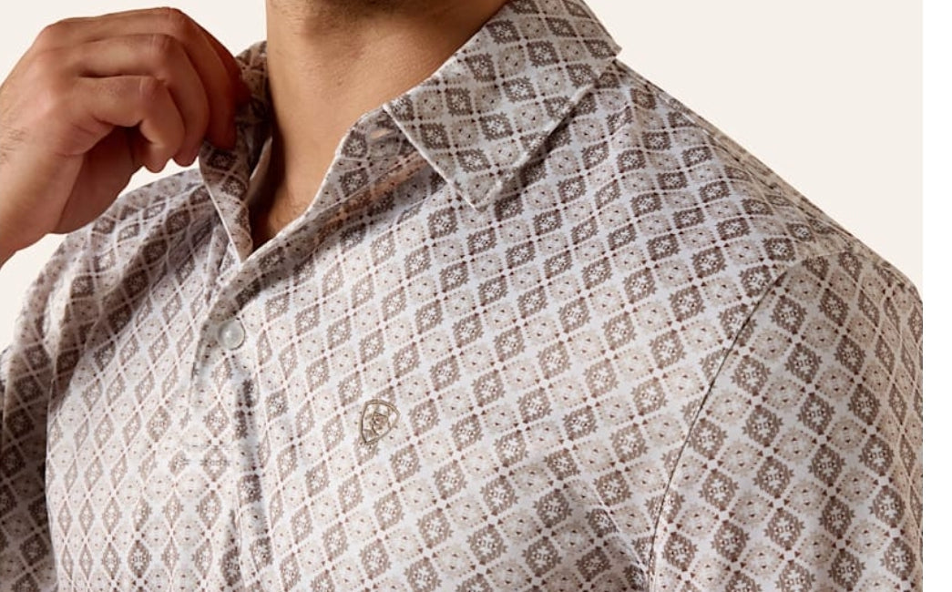 TAUPE AZTEC PRINT POLO