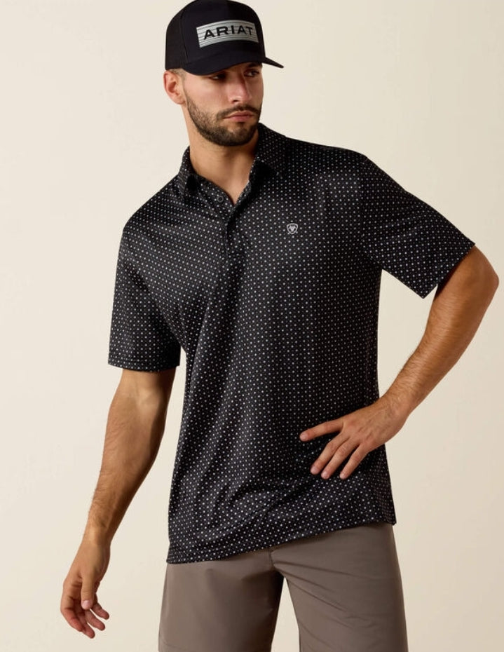 BLACK MINI STAR PRINT POLO