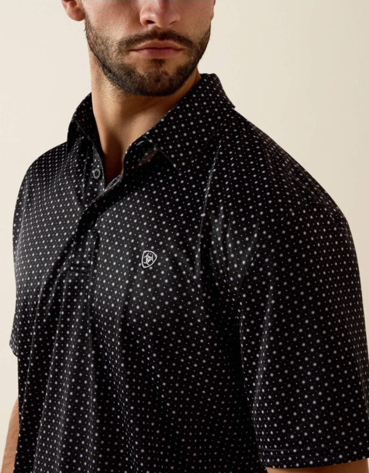BLACK MINI STAR PRINT POLO