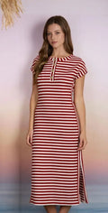 RED/WHITE HENLEY Midi Dress