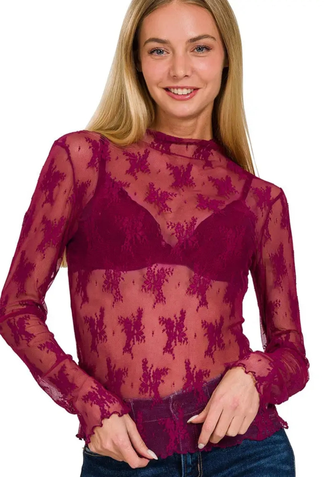 Lase See Through Layering Top Burgandy