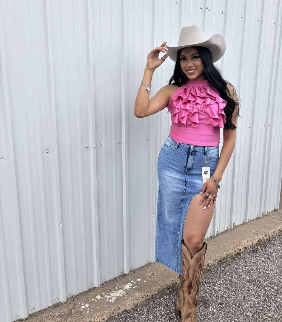 Denim Split Midi Skirt