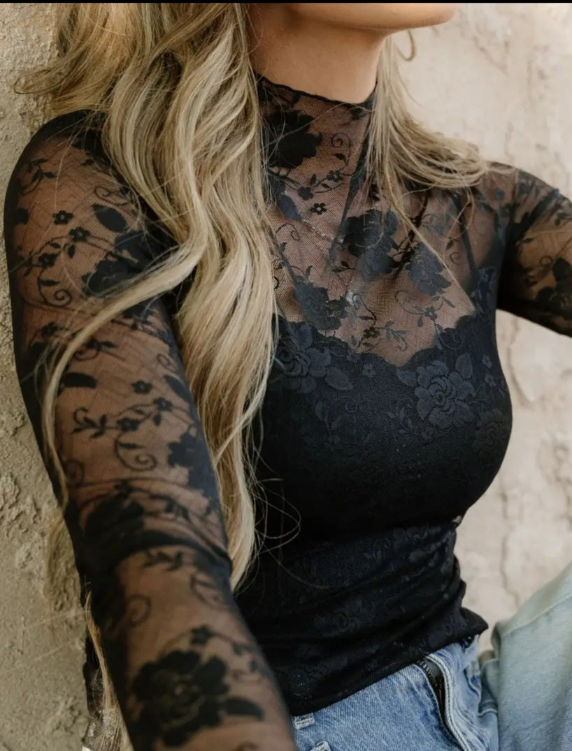 Flores Black Lace Top