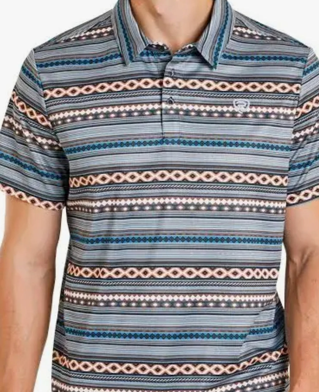 Teal Stripe Printed Polo