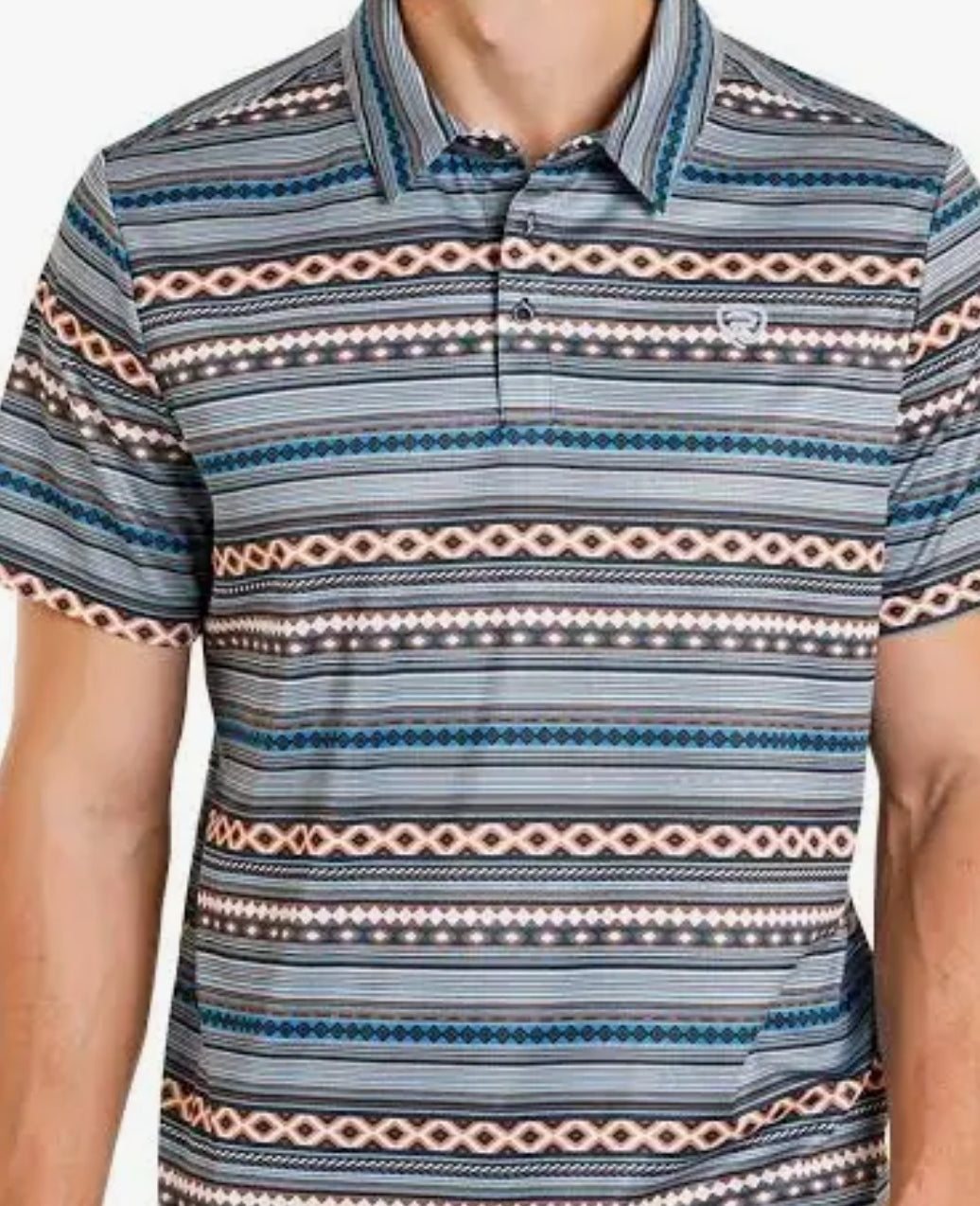 Teal Stripe Printed Polo