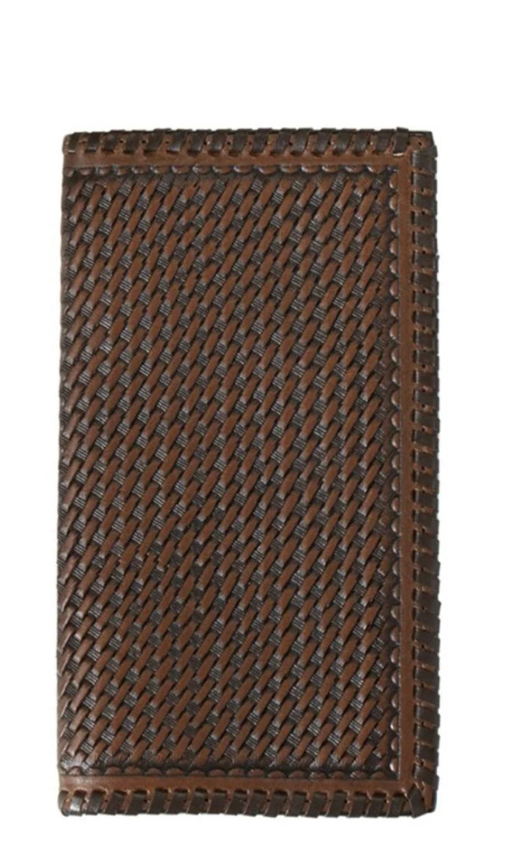 Basketweave Brown Men's Rodeo Wallet/ Checkbook D7502